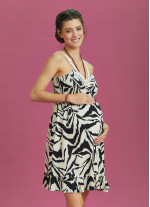 Zebra Desenli Dantel Yaka Askılı Hamile Elbise