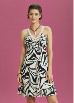 Zebra Desenli Dantel Yaka Askılı Yazlık Elbise