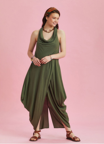 Haki Degaje Yaka Otantik Elbise 6263