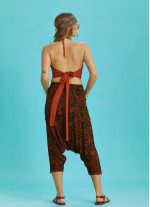 Turuncu Desenli Kadın Kapri Şalvar Pantolon