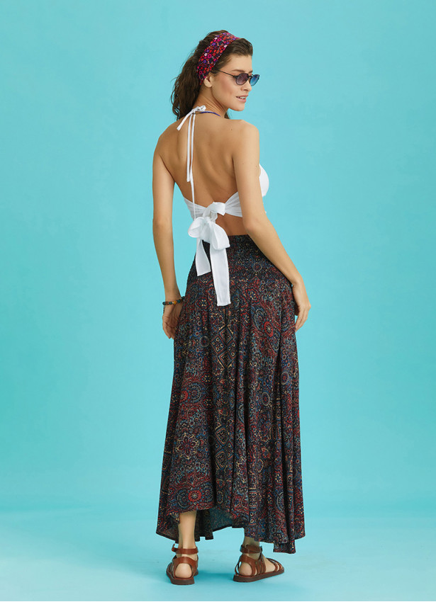 Etnik Desenli Salaş Asimetrik Etek 6281