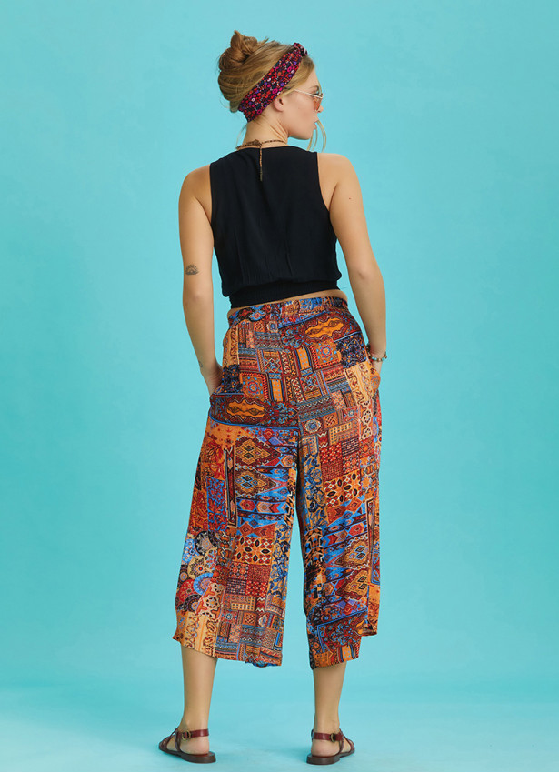 Afrika Desen Ön Pilikaşe Detaylı Kadın Pantolon Etek