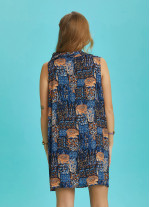 Degaje Yaka Mavi Desenli Anvelop Tunik Elbise