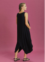 Diyagonal Kesim Ön Katlı Siyah Bol Şık Hamile Elbise