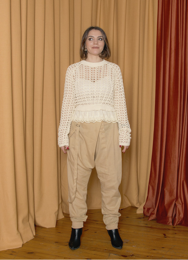 Beli Lastikli Dantelli Sarı Kahve Kadın Triko 7122