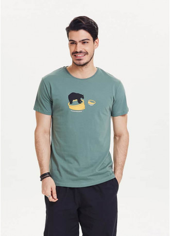 Ayı Figür Baskılı Kısa Kollu Erkek Yeşil T-Shirt