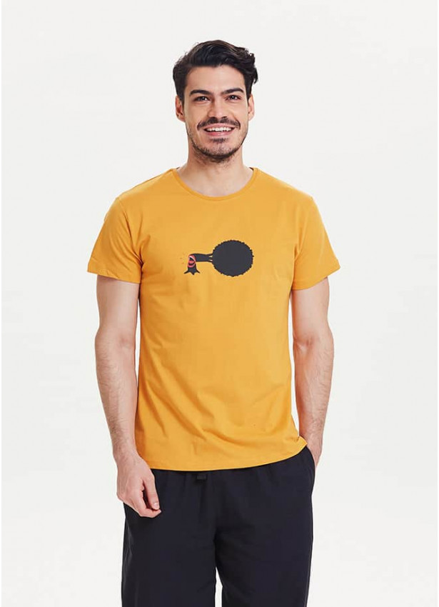 Ağaç Baskılı Kısa Kollu Erkek Sarı T-Shirt