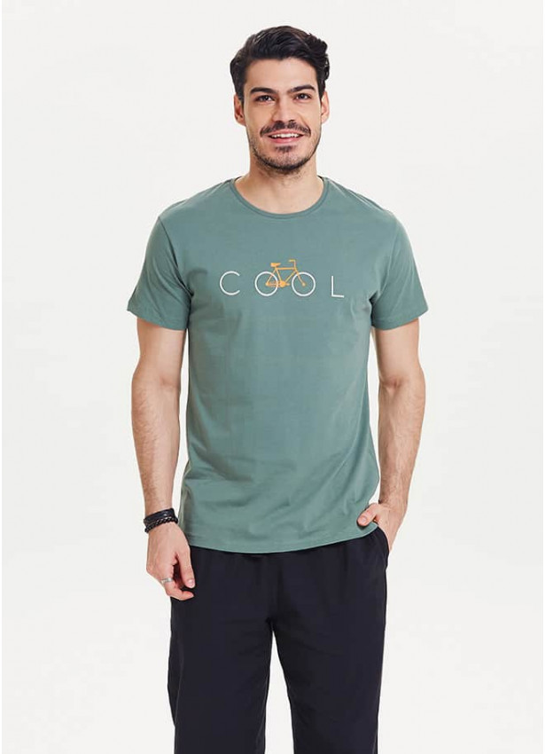 Cool Baskılı Kısa Kollu Erkek Yeşil T-Shirt