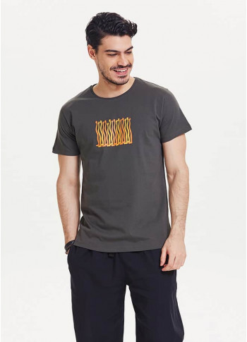 El Baskılı Kısa Kollu Erkek Füme T-Shirt