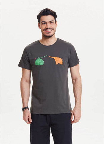 Fil Baskılı Kısa Kollu Füme Erkek T-Shirt