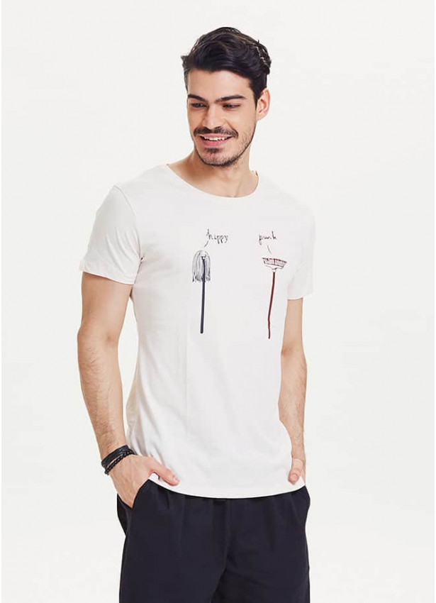 Hippy Punk Beyaz Kısa Kollu Erkek T-Shirt