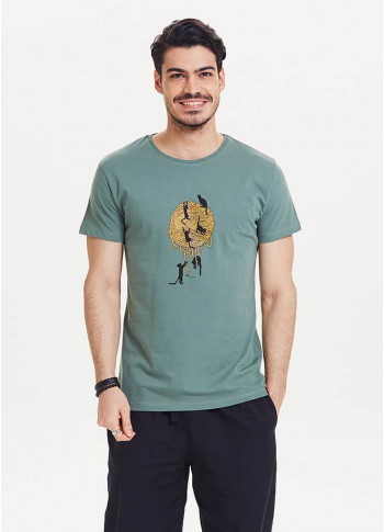 Kedi Baskılı Kısa Kollu Erkek Yeşil T-Shirt