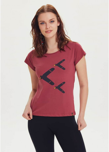 Karga Baskılı Kadın Tasarım Bordo T-Shirt