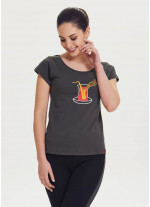 Saksafon Baskılı Tasarım Kadın Füme T-Shirt