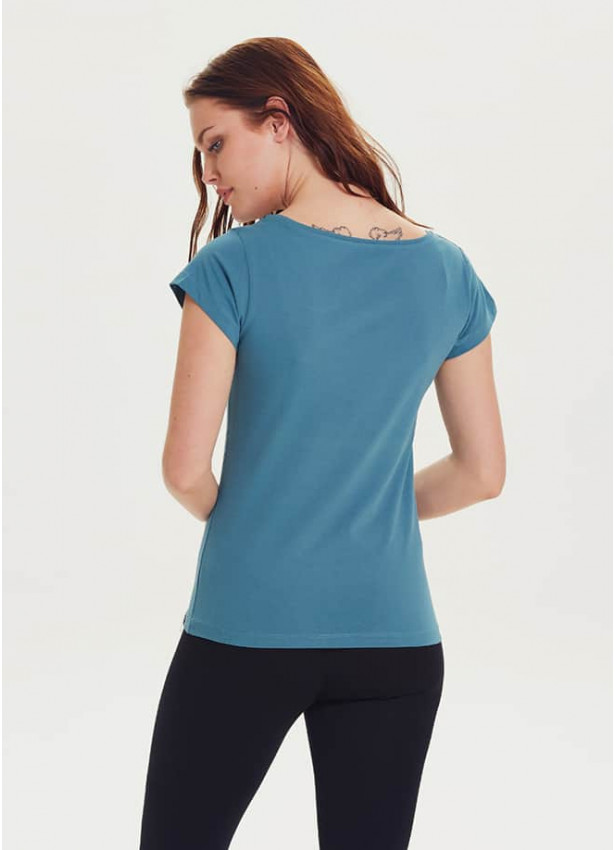 Geyik Baskılı Tasarım Kadın Mavi T-Shirt