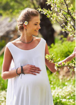 Kayık Yaka Hamile Kadın Cepli Beyaz Günlük Elbise