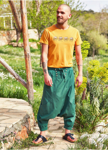 Bağcıklı Cepli Kapri Erkek Yeşil Şalvar Pantolon