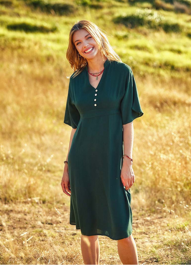 Midi Boy Koyu Yeşil Elbise 1745