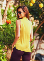 Otantik Ön Pilikaşe Detaylı Kolsuz Tunik Sarı Bluz