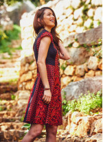 Etnik Desenli Patch Detaylı Kırmızı Günlük Elbise