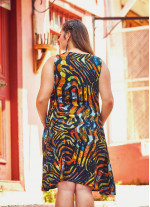 Zebra Desenli Sedef Düğmeli Büyük Beden Elbise