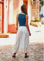 Otantik Lastikli Paça Kadın Beyaz Şalvar Pantolon