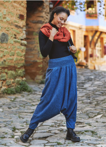 Gipe Bel Detaylı Kışlık Kadın İndigo Şalvar Pantolon