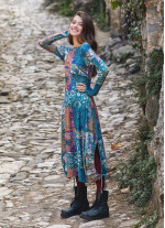 Kayık Yaka Parmak Geçmeli Kışlık Yeşil Anatolia Elbise