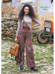 Retro Desen Bahçıvan Bol Paça Salopet Kadın Tulum 3261