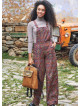 Retro Desen Bahçıvan Bol Paça Salopet Kadın Tulum 3261