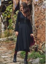 Bohem Tarz Uzun Kollu Siyah Elbise