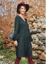 Yeşil Desenli Kısa Uzun Kollu Robadan Elbise