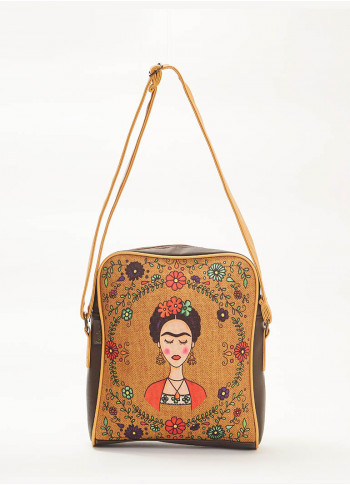 Frida Kahlo Baskılı Kahverengi Postacı Çantası