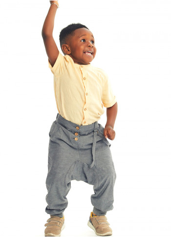 Çocuk Elastik Bilekli Bağcıklı Gri Erkek Şalvar Pantolon