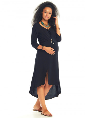 Bohem Truvakar Kol Yırtmaçlı Siyah Hamile Tunik Elbise