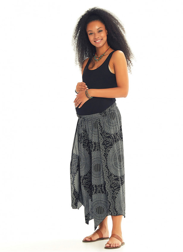 Gri Desenli Beli Lastikli Hamile Pantolon 3541