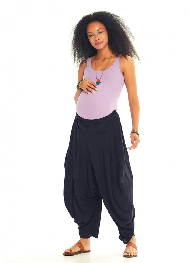 Drape Bel Lastikli Siyah Şalvar Hamile Pantolon 3515