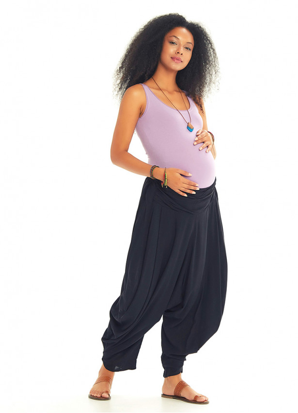 Drape Bel Lastikli Siyah Şalvar Hamile Pantolon 3515