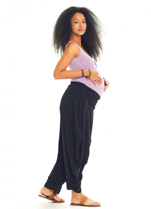 Drape Bel Lastikli Siyah Şalvar Hamile Pantolon 3515