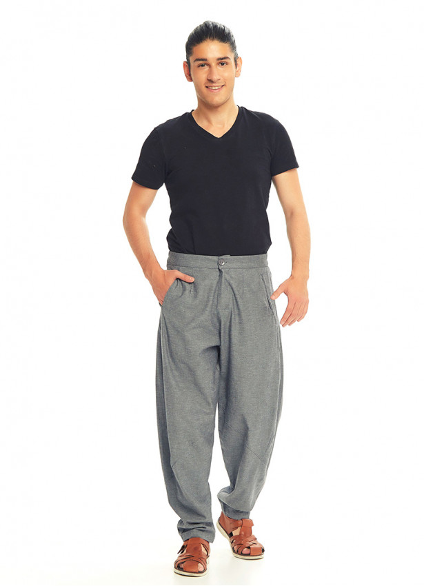 Gri Beli Lastikli Rahat Koton Pantolon 3237