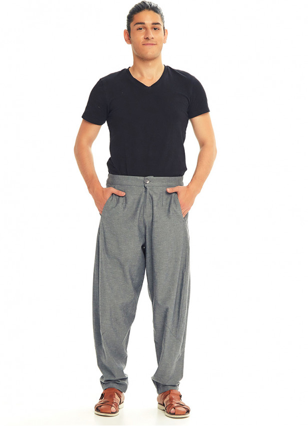 Gri Beli Lastikli Rahat Koton Pantolon 3237