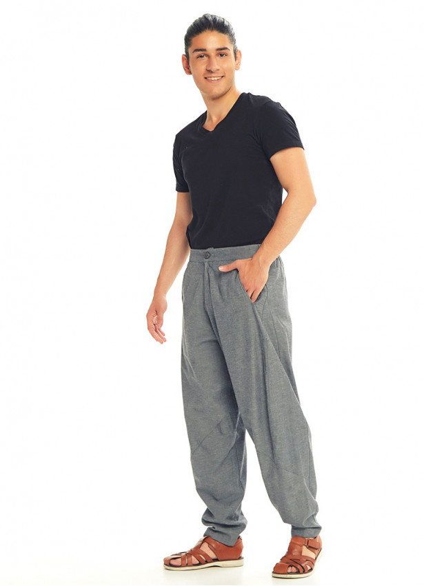 Gri Beli Lastikli Rahat Koton Pantolon 3237