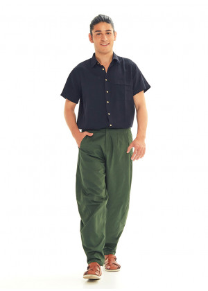 Yeşil Beli Lastikli Rahat Koton Pantolon