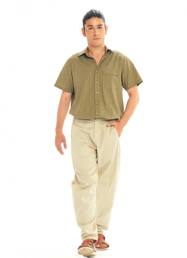 Krem Beli Lastikli Rahat Koton Pantolon 3238