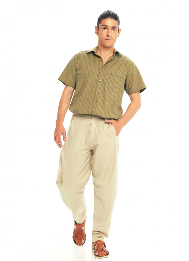Krem Beli Lastikli Rahat Koton Pantolon 3238