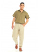 Krem Beli Lastikli Rahat Koton Pantolon 3238