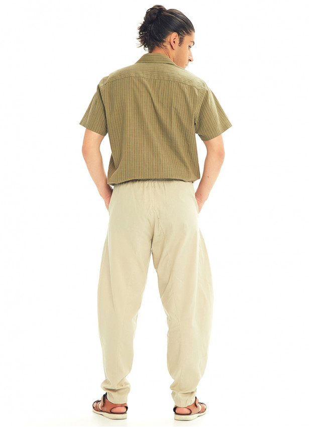 Krem Beli Lastikli Rahat Koton Pantolon 3238