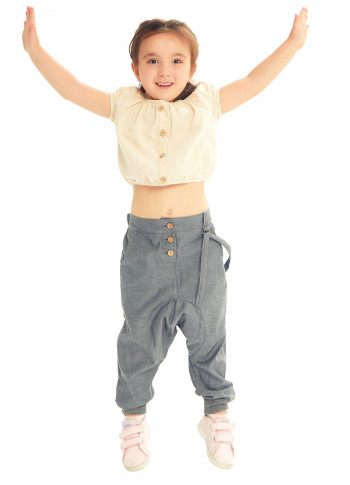Çocuk Elastik Bilekli Bağcıklı Gri Şalvar Pantolon
