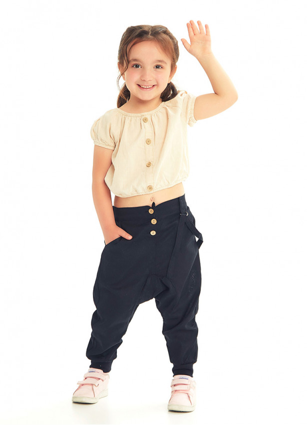 Kız Çocuk Elastik Bilekli Bağcıklı Siyah Şalvar Pantolon