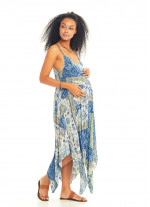Hamile İp Askılı Mavi Desenli Elbise